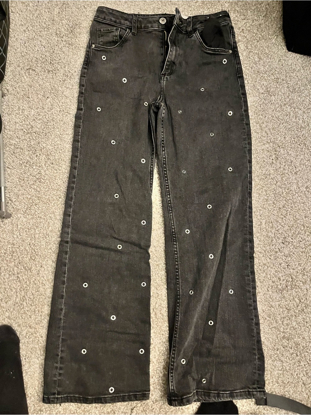 Black Men’s Wide-Leg Eyelet Detail Jeans